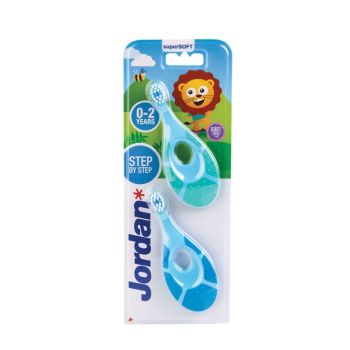 Jordan Step by Step 1, 0-2 years Ultrasoft bristles Baby kids Toothbrush 0-2 years Blue + Green 2 Units Toothbrush